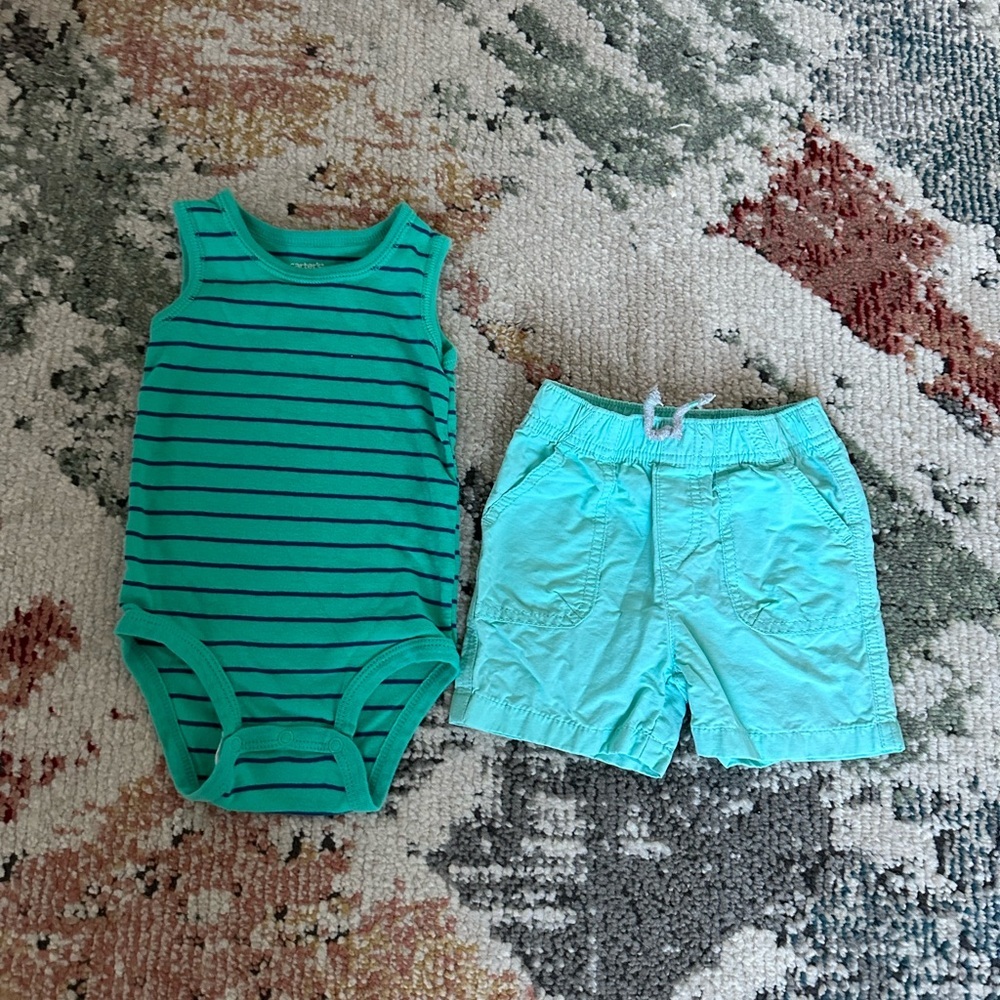 Baby Boy Vibrant Summer Outfit Jumping Beans Shorts Carter’s Shirt 12 months